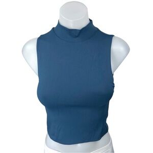 Aritzia Babaton Women's Blue Sleeveless Mock Neck Pullover Crop Tank Top Size S